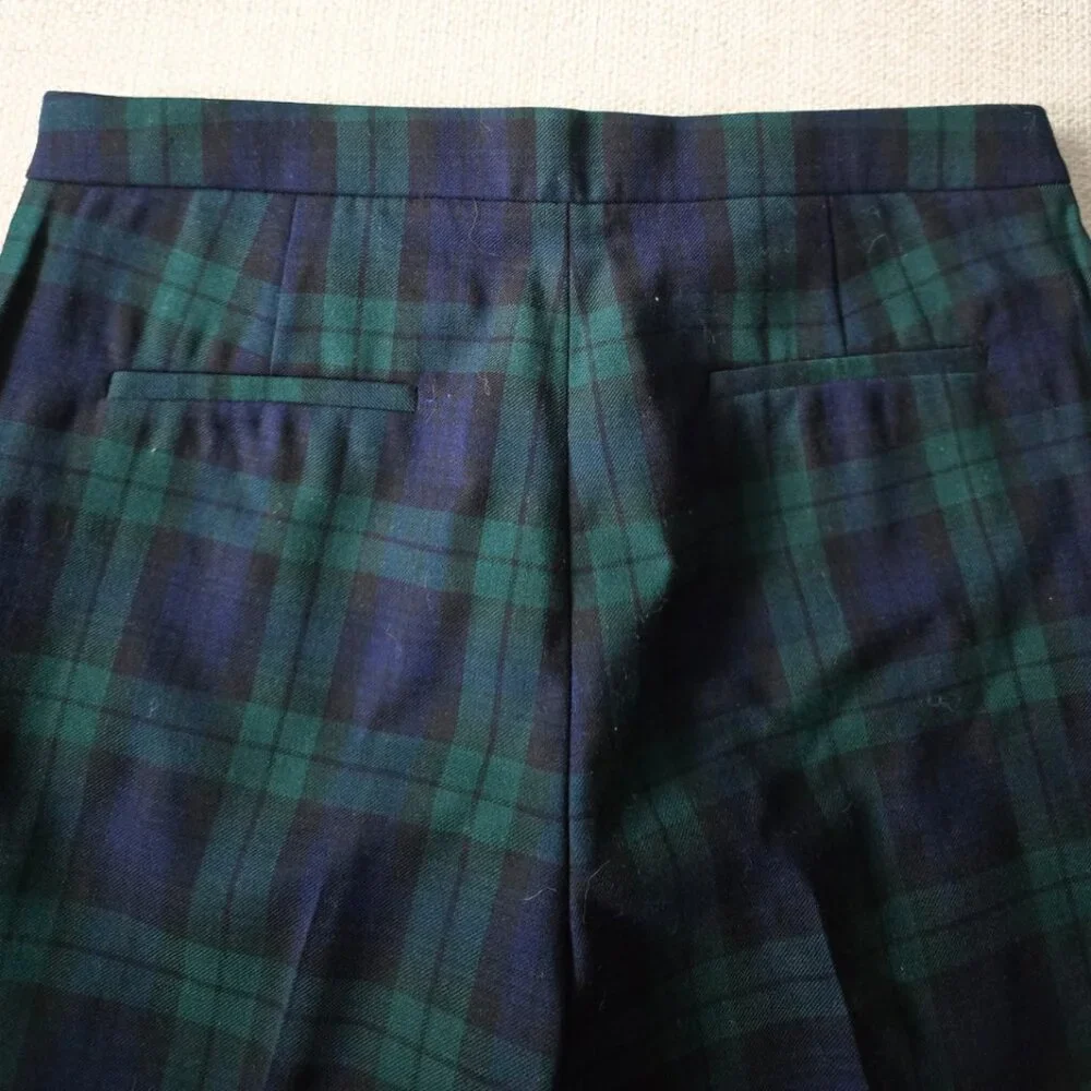 J.Crew Wool Tartan Plaid Pants Green Navy Tailored Trouser Preppy Size 6
